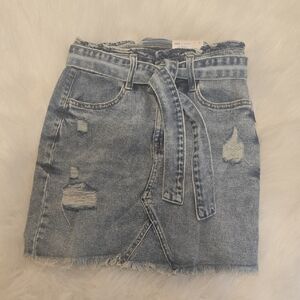 SO Blue Distressed Denim Mini Skirt with Tie